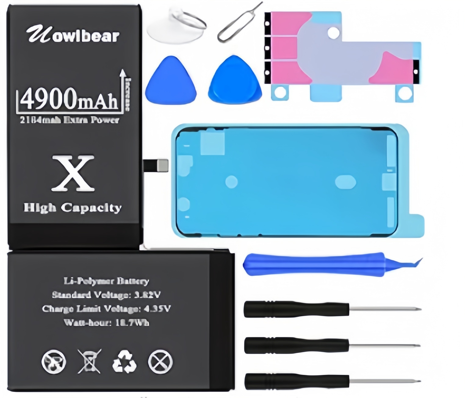 Battery for iPhone X, Rechargeable Battery for A1865 A1901 A1902 with Complete Replacement Kits, 2 Set Adhesive Strips and Seal -0 Cycle High Capacity